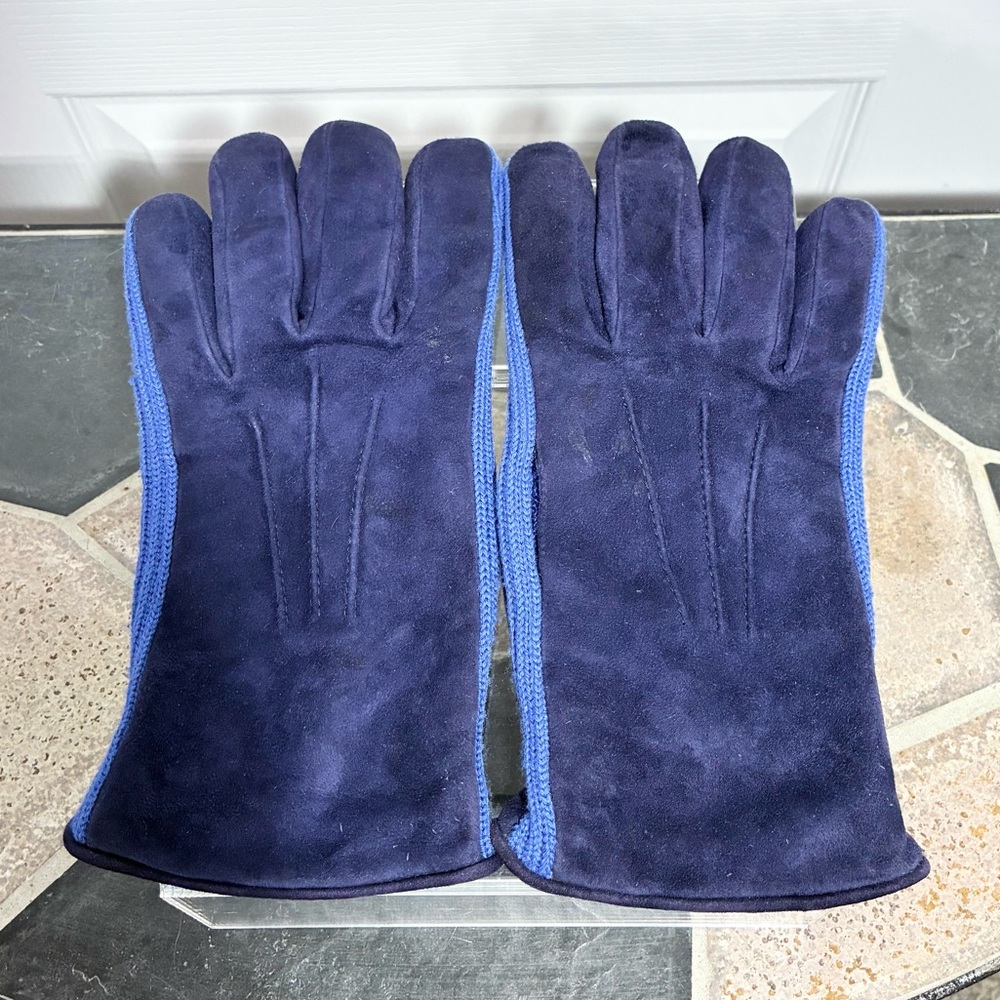 Y2K Banana Republic Sheepskin Suede Merino Wool Gloves Vintage Blue Men’s L